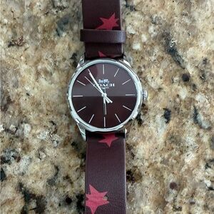 Coach Ruby Stainless Steel Watch With Star Patterned Leather Band
